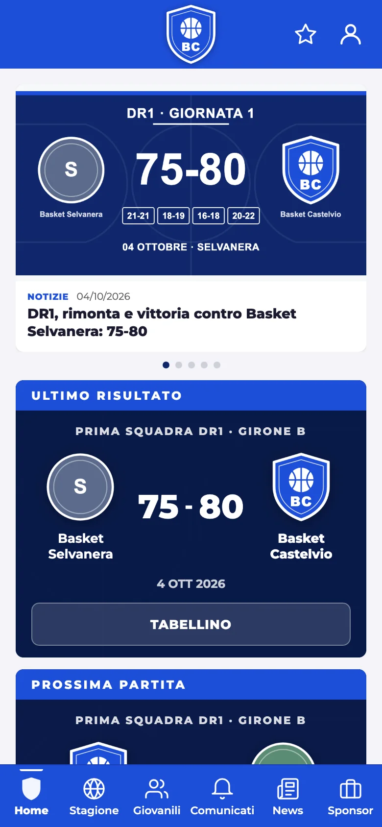 L'app di una società demo in blu e bianco