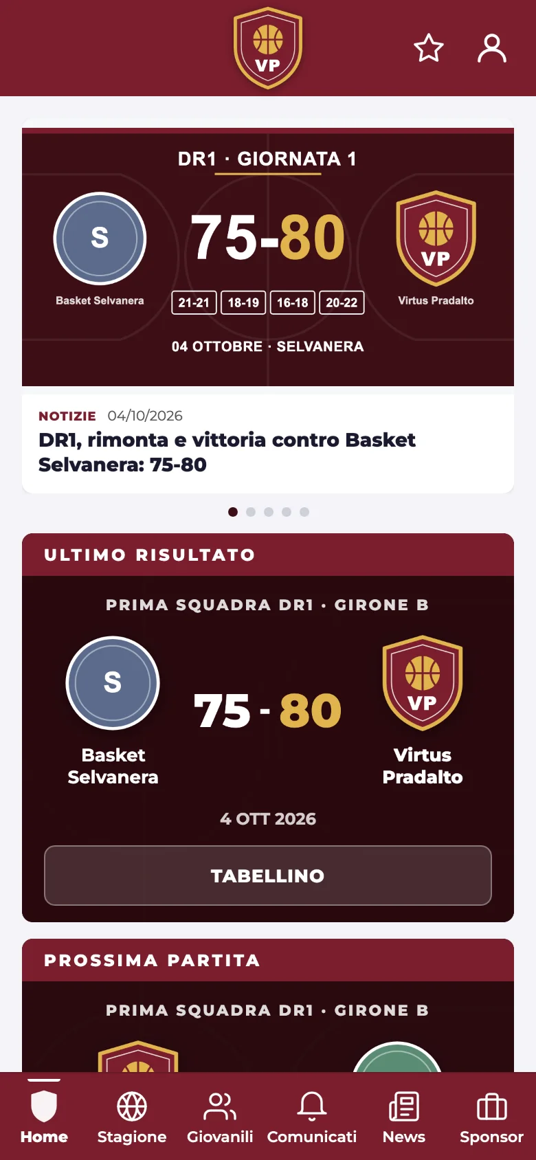 L'app di una società demo in granata e oro