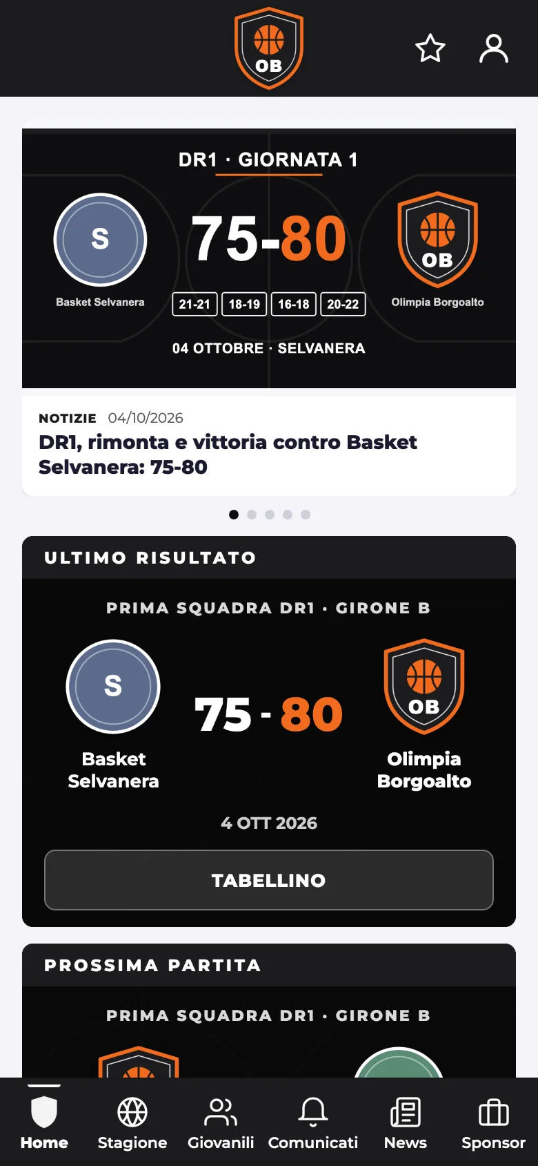 L'app di una società demo in nero e arancio